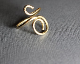 Spiral Ring 14 K Gold Fill Ring Adjustable, Hammered texture, Open ring, Artisan Ring, Sterling Silver Ring