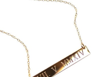 Engraved Gold Bar Necklace: Personalized Nameplate, Sterling Silver