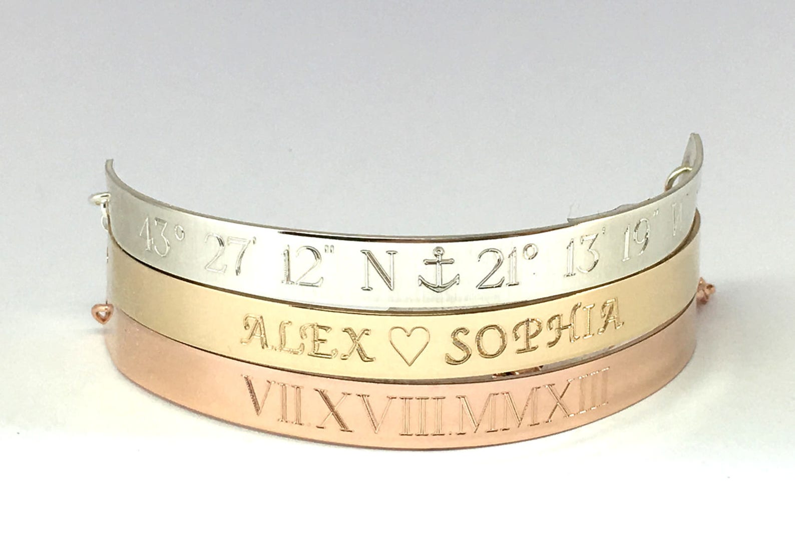 Personalized Engraved Half Cuff Bracelet Name Bracelet Rose Etsy