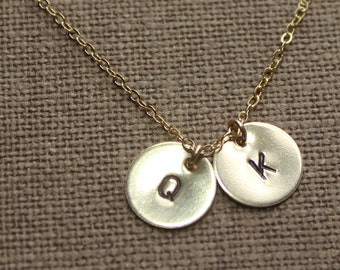 Initial Necklace - Personalized Hand Stamped Gold -  Silver Initial Disc - 1 2 3 4 5 Discs Gold Necklace  - Letter Personalized Necklace