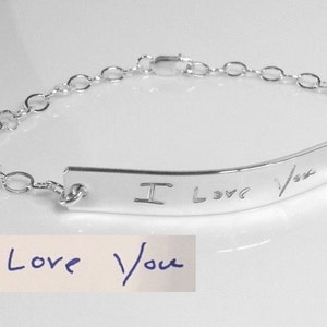 Handwriting Bracelet  / Sterling Silver Actual Handwritten Bracelet /Personalized engraved nameplate bracelet / Memorial handwriting jewelry