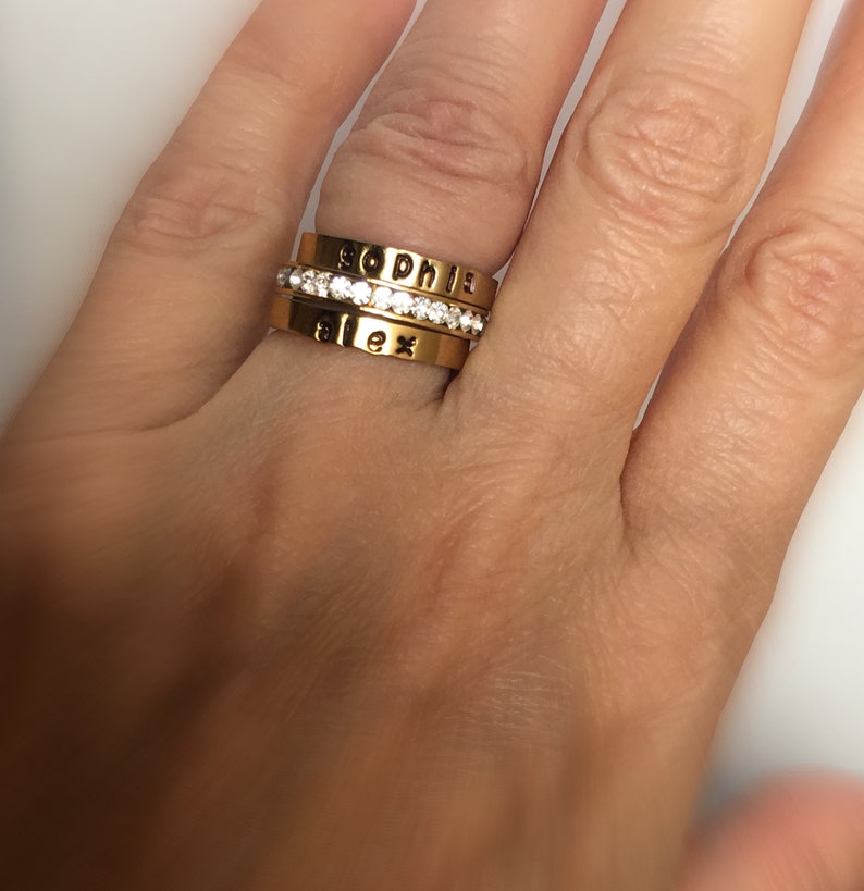 Handstamped Stacking Ring Gold Name Ring Personalized Stacking | Etsy