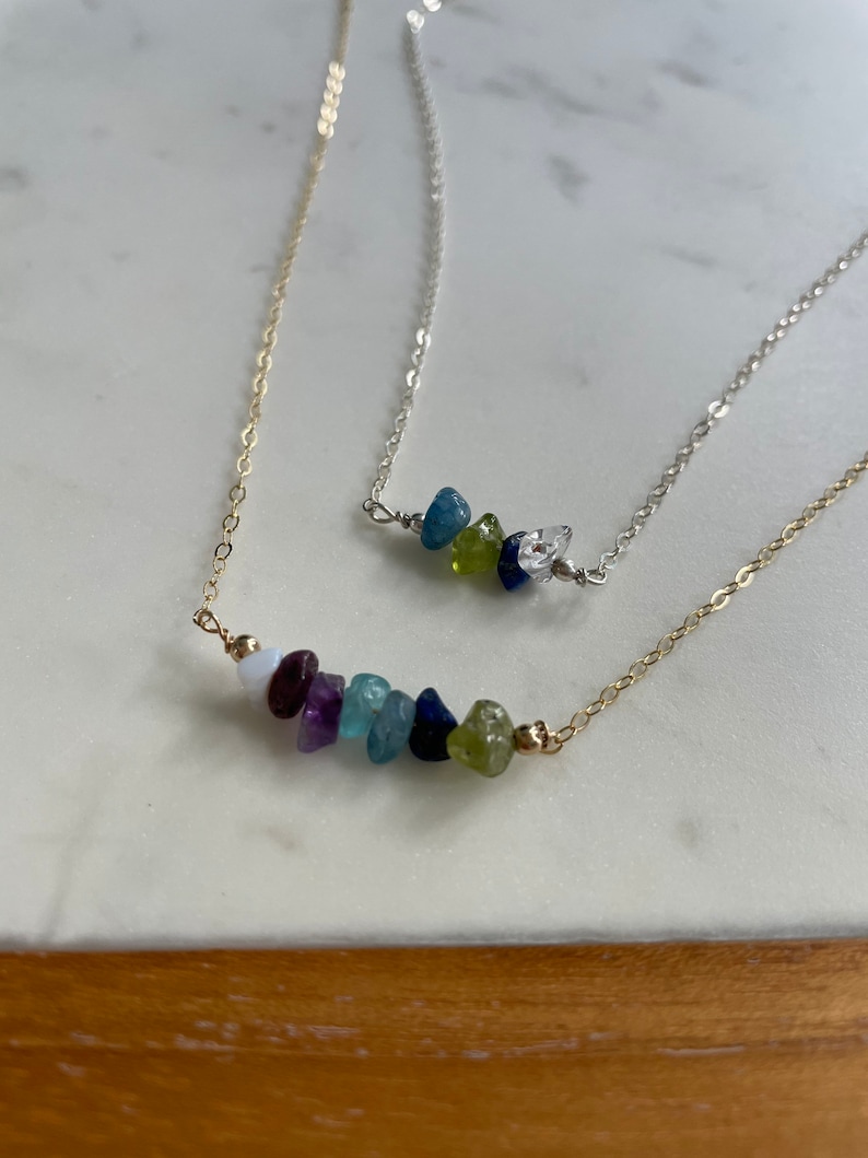 Family Birthstone Necklace, Beadbar necklace, Christmas Gift for Mom, Raw birthstone jewelry, Crystal Jewelry for Mom, grandma Daughter Wife image 3