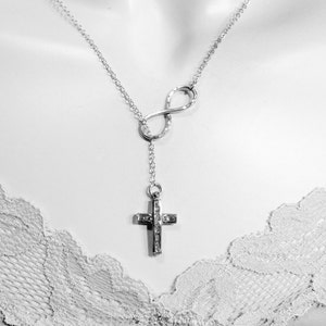 GOLD Infinity Lariat Cross Necklace Gold Filled CZ Cross Infinity Faith Necklace / Cross Infinity Catholic Jewelry Diamond Cross image 4