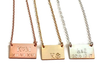 Gold Bar Necklace, Engraved Bar Necklace Wedding date necklace initial necklace Personalized Necklace engraved gold Necklace bridesmaid gift