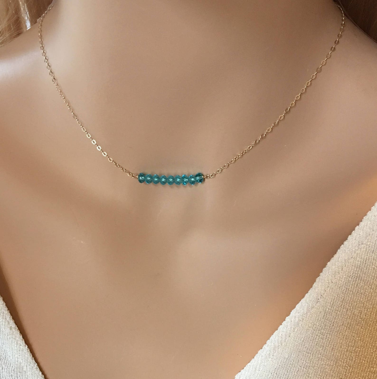 Gemstone Bar Necklace Bead Bar Necklace Gold Birthstone Etsy