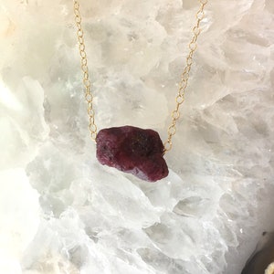 Raw Ruby Necklace July Birthstone Necklace Raw Crystal Necklace Rough Gem Stone Necklace Layering Necklace Dainty Stone Pendant Raw Stone