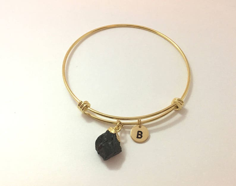 February Birthstone Bracelet Amethsyt Raw Crystal bracelet Gold bangle birthstone initial Rough Cut Gemstone adjustable Gift for best friend
