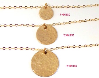 Hammered Gold Disc Necklace Gold Hammered Necklace Minimalist Gold Necklace, Sterling Silver, 14k Gold Fill Gift for her Bridesmaid Necklace