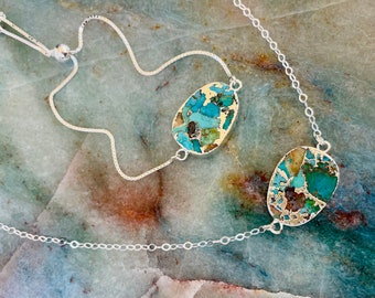 Natural Turquoise necklace bracelet set Gift For wife gift for  Women simple everyday jewelry 14K gold Turquoise jewelry beach ocean jewelry