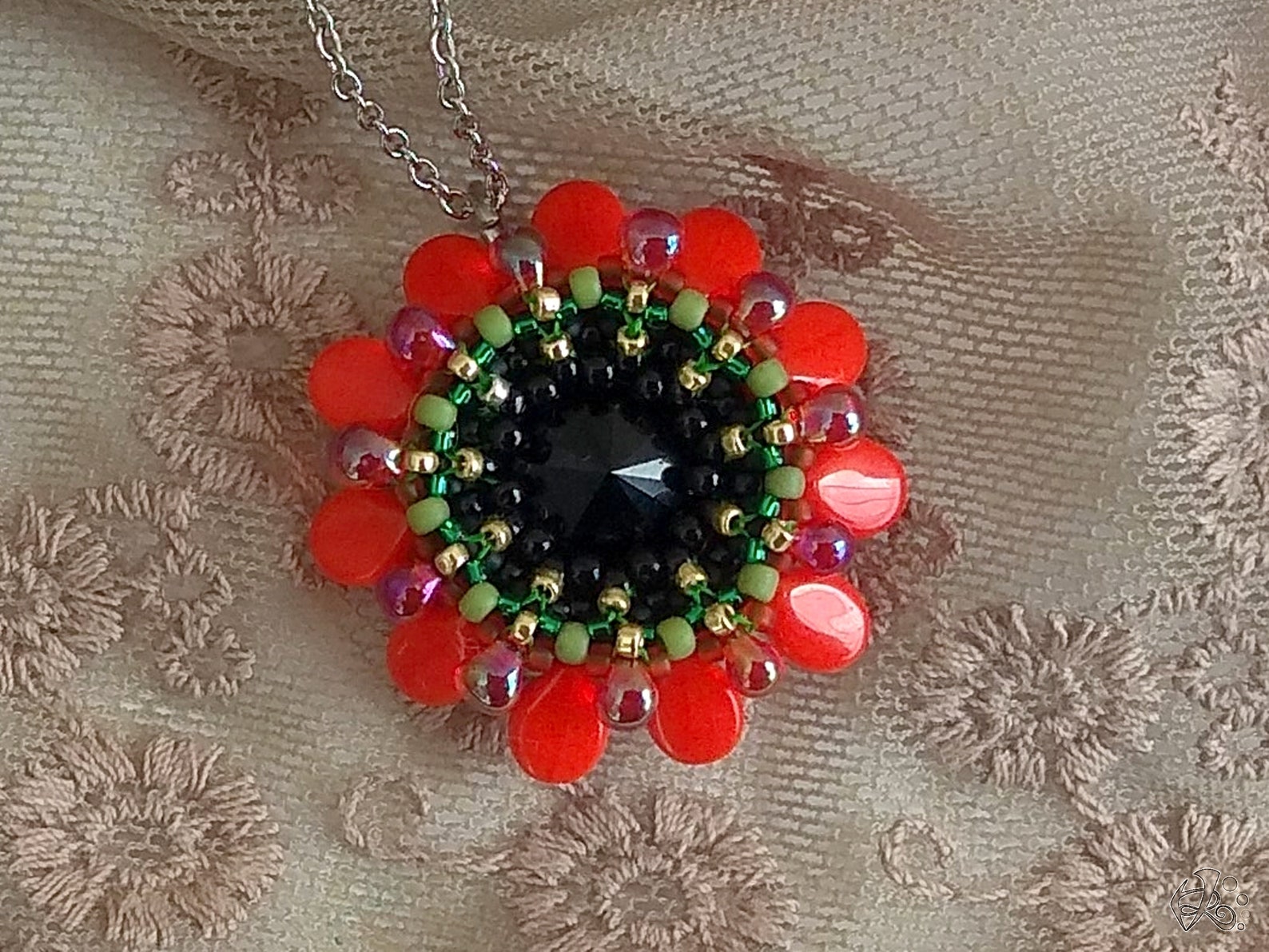 Floral beaded necklace flower necklace seed bead pendant Etsy
