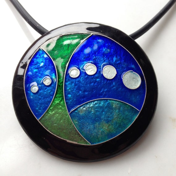 Items similar to handmade enamel pendant made with fine silver ...
