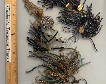 Boho Statement Tassel Bundle - Iridescent Beaded Charms, Rhinestone Chains & Pearl Accents – Decorative Bag Clips