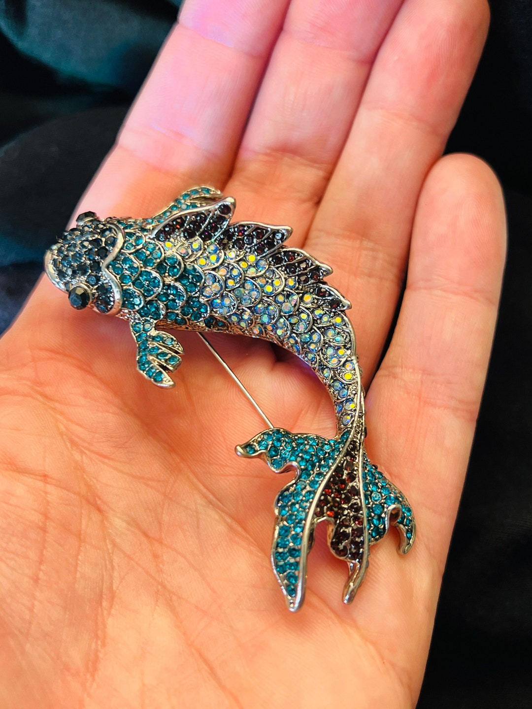 Rhinestone Fish Brooch Etsy