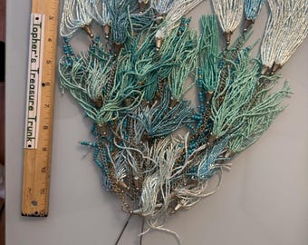 Ombré Beaded Tassel Fringe Set – Teal Aqua Seed Bead Accents for Jewelry & Fiber Arts