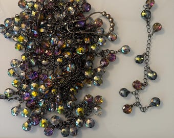 Vintage-Style Iridescent Faceted Crystal Beaded Garland – AB Finish Fringe Trim for Jewelry & Home Decor