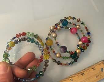 Boho Multi-Strand Wrap Bracelet Set - Colorful Mixed Bead Memory Wire Bracelet - Stackable Beaded Jewelry -