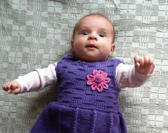 READY TO SHIP sizes 0-3-6-12m. Baby/ Toddler Girl Tank Dress, Lavender Purple Merino Wool, Hand knitted Winter Sleeveless Dress.12-24 Months