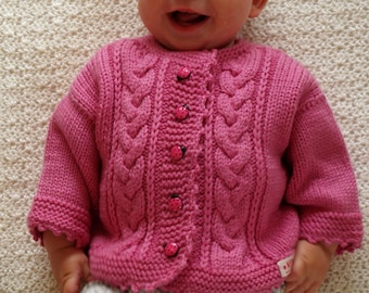 Hand Knit Sweater, Cardigan for Baby Girl. Pink Wool Baby Girl Jacket. More colors & sizes (0-7years)