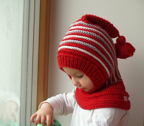 Cagoule mérinos en tricot rouge pour bébé, tout-petit, chapeau