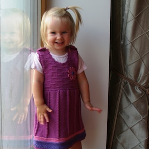 Baby Girl Clothes, Hand Knit Tank Dress. Orchid Purple Merino Wool, Winter Sleeveless Dress Sizes  0-3-6-12 are READY TO SHIP. 12-24 Month.