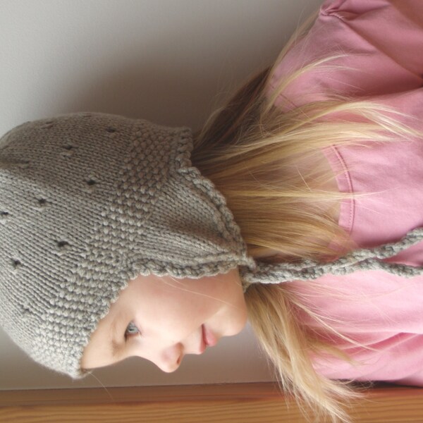 Gorro de punto gris oliva para bebé. Sombrero de lana merino sombrero de lana bebé / niño pequeño. Sombrero de piloto, tejido a mano. Muchos colores disponibles. Tallas 0-36 Meses