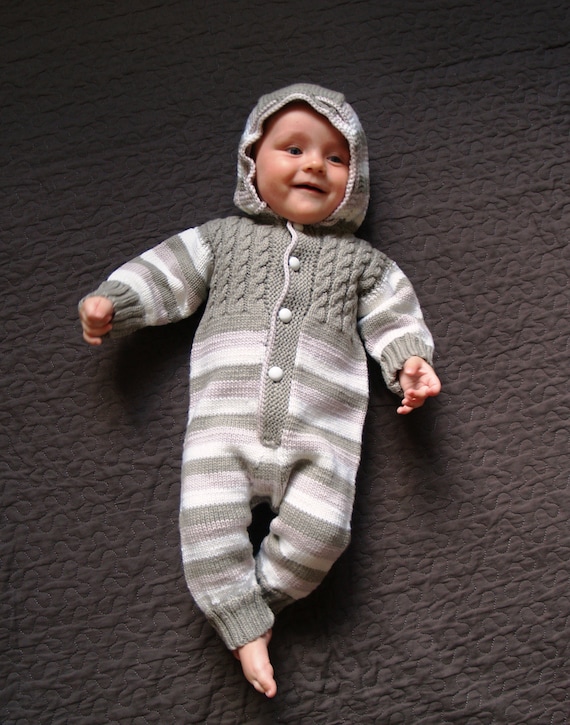 Olive Grey blanco luz gris todo en una sola pieza mano de punto mameluco de lana merino mono mono mono para un bebe. Talla 0 6 M alistan para enviar Etsy Espana