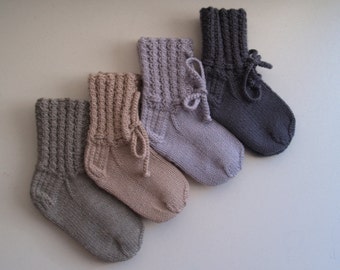 READY TO SHIP Grey Merino Wool Socks for Baby Boy or girl, Toddler, Hand Knit Baby Accessory, Gift for New Born, Baby Shower. More colors