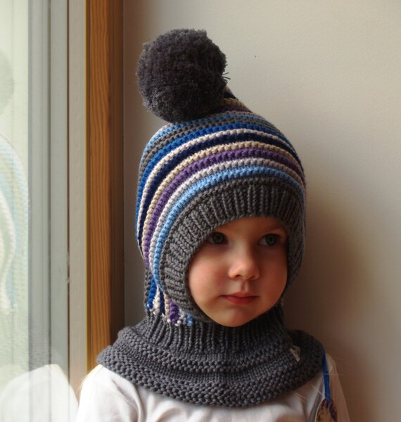 Merino Pixie Balaclava Hat, Baby/ Toddler/ Kid Hat With Pom  display picture 2