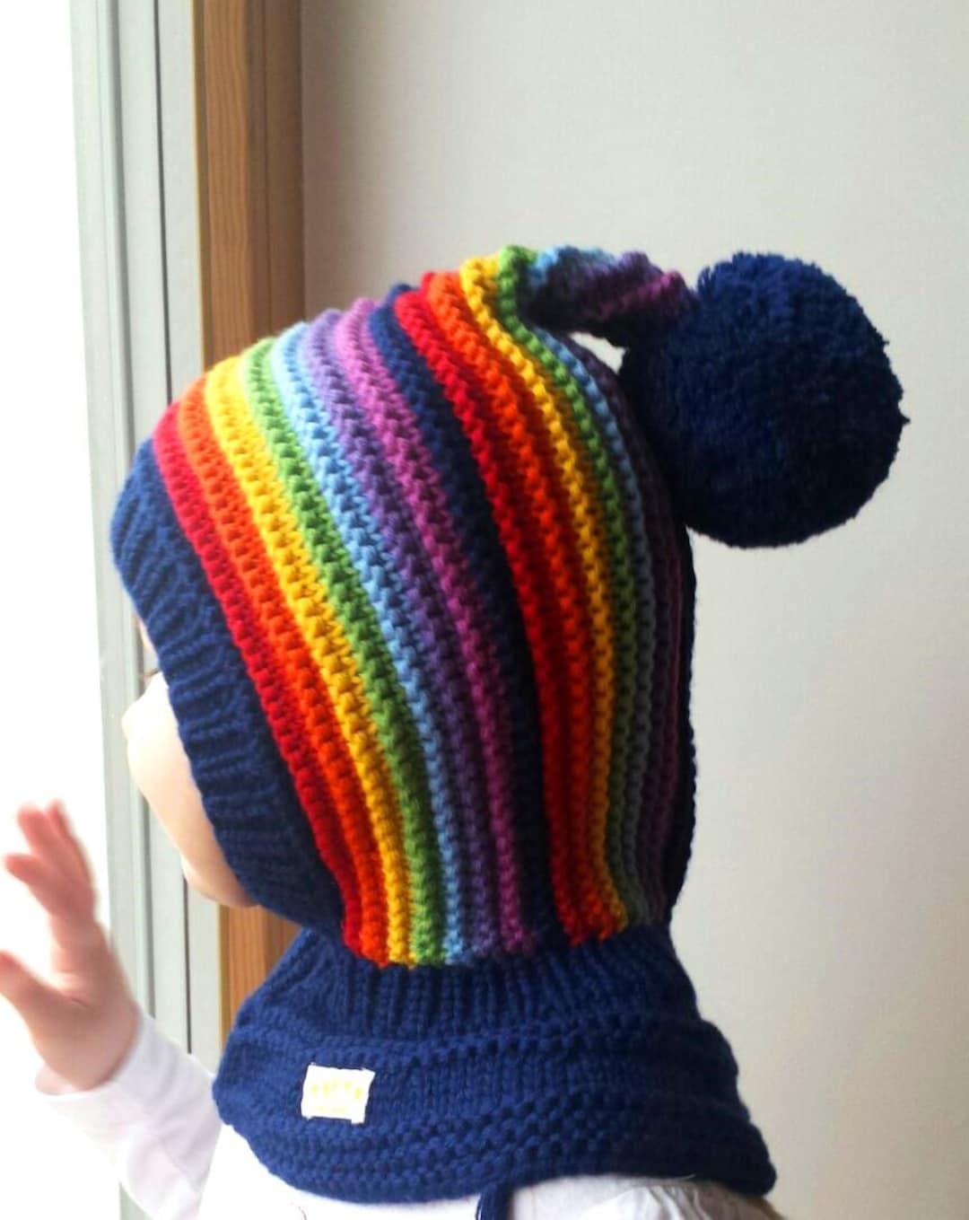 Merino Pixie Balaclava Baby/ Toddler/ Girl Hat With Pom Pom  display picture 1
