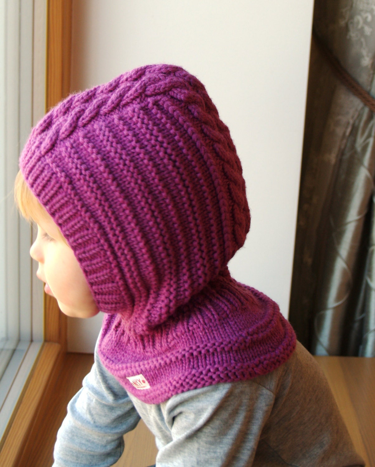 Pasamontañas de lana Merino para bebé / niño pequeño.Sombrero azul real con  calentador de cuello.Tallas 6-12m / 1-3-6-10años. -  México