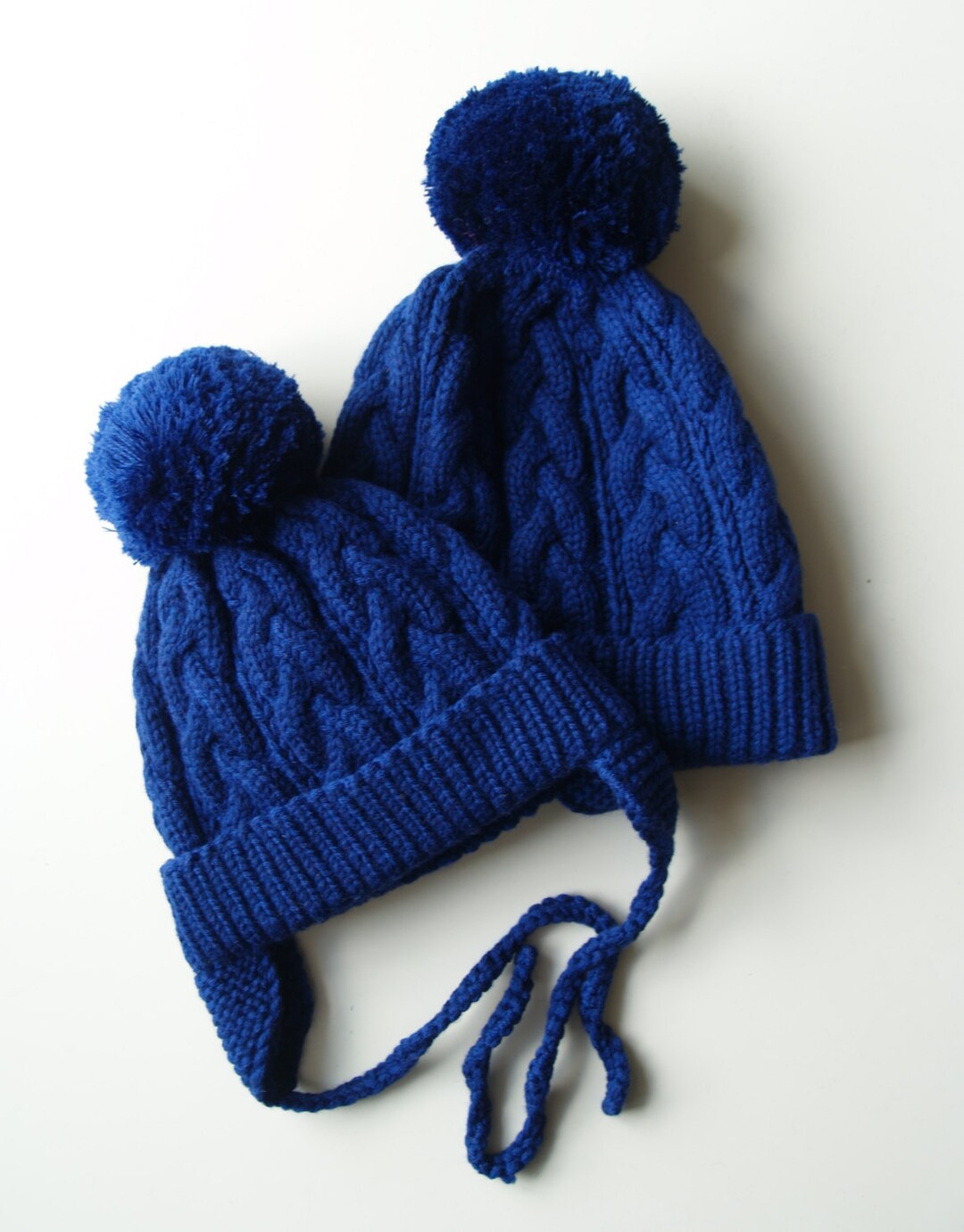 HAND Knit Hand Spun Wool Cabled Ladies Pom Pom Beanie Hat Cable Knit Beanie Hat Apres Ski Pom Pom Bobble Winter Warm  main image 2