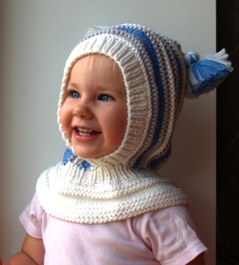 Merino Wool White Blue Baby Toddler Balaclava Hat/ Hoodie Hat Etsy