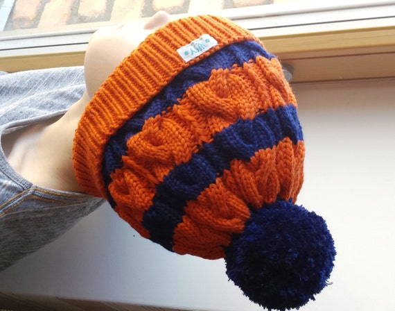 Hand spun wool, hand knit hat in beautiful colors of blue and rust. Beanie style The Slouchy Jasper Beanie – Easy Knit 4-Colour Fair Isle  main image 4