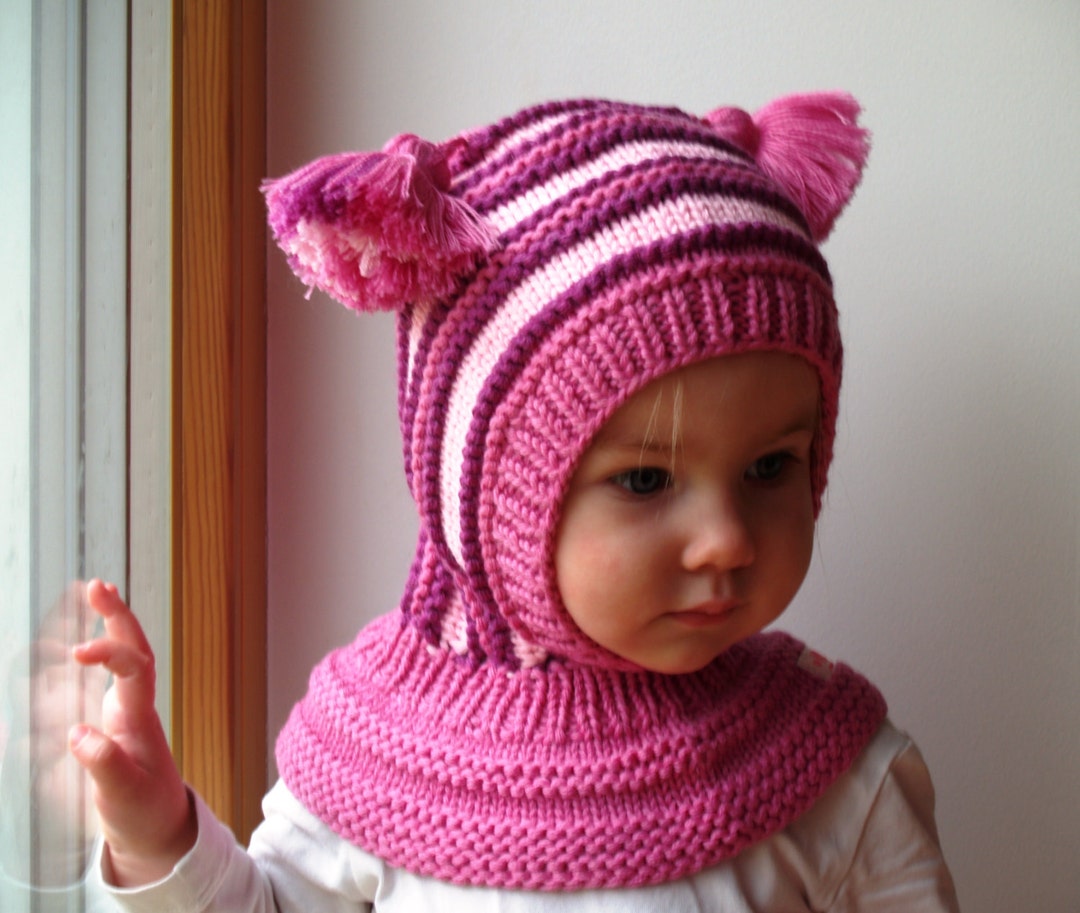 Merino Wool Balaclava Hat Baby/ Toddler Hoodie Hat With Pom Etsy