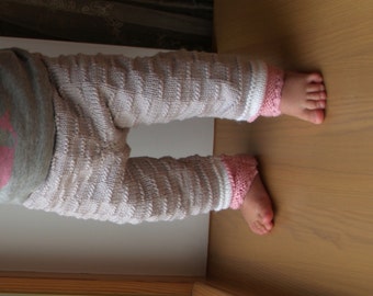 Hand Knit baby pants/ merino wool leggings/ light grey trousers for girls, Sizes 0-3-6-12 Months READY TO SHIP/ Matching items available