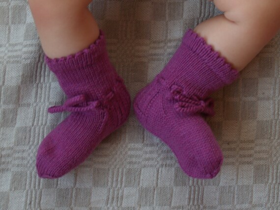 Pink Purple Merino Wool Socks for Baby girl Hand Knitted Baby Accessory Gift for New Born Baby Shower. More color options