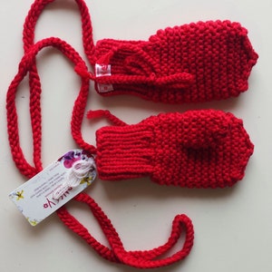 Merino Wool mittens for toddler/ children. Hand Knit Accessory for girls and boys. Red mittens. More colors. Size 6-12M,1-3-6-10Y image 2