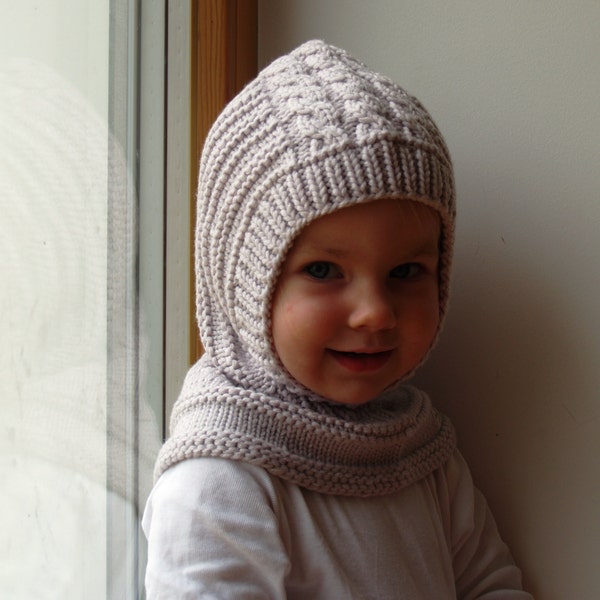 Gorro pasamontañas de lana merino, gorro con capucha para bebés, niños pequeños y niños, casco gris claro.