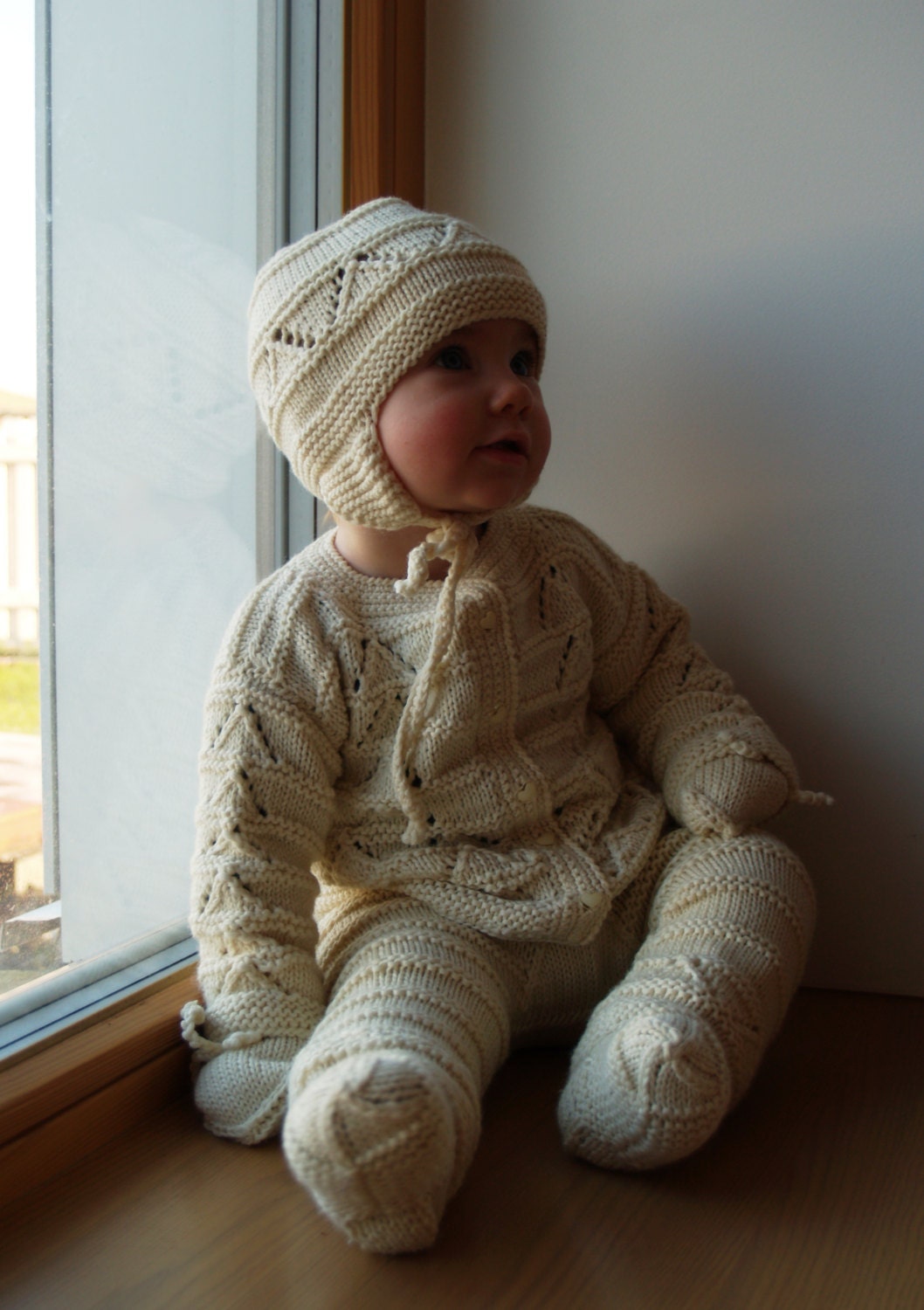 Knitted Baby Suit White Merino wool Sweater set Cardigan Etsy