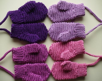 Merino Wool mittens for toddler/ children. Hand Knit Accessory for girls, Purple mittens with(out) string. More colors. Size 6-12M,1-3-6-10Y