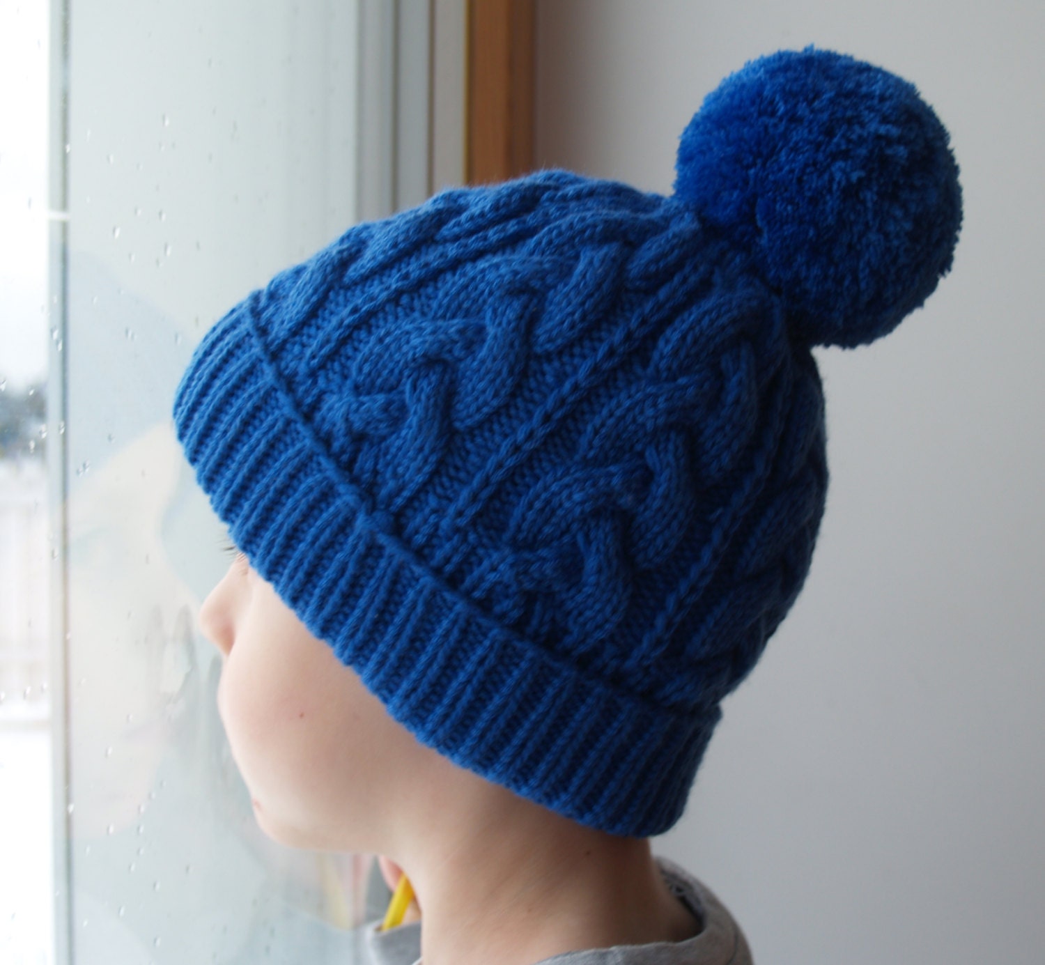 Merino Wool Royal Blue Hand Knit Hat for Kids, Teens/ Adults 