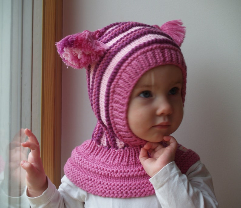 Merino Wool Balaclava Hat Baby/ Toddler Hoodie Hat With Pom Etsy