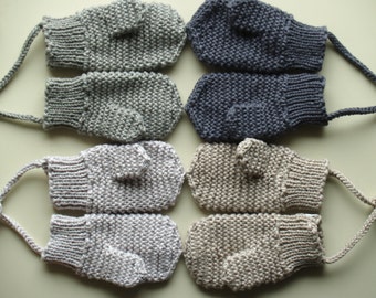 Merino Wool mittens for toddler/ children. Hand Knit for boys, girls, Grey mittens with(out) string. More colors. Size 6-12M,1-3-6-10Y