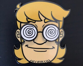 Spinning Enamel Pin Hard Enamel Rotating Lenses Original Character Swirly Cartoon Glasses Smiling Man Rubberback Pins