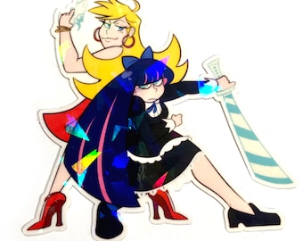 Panty & Stocking Laminated Vinyl Sticker, PSG Holographic Sticker, Die Cut NPSG Gloss Sticker