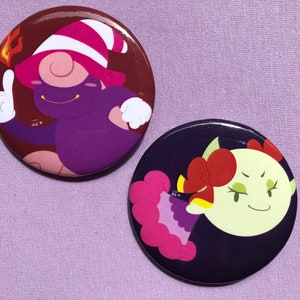 Paper Mario Vivian & Lady Bow Buttons, Pinback Buttons, Paper Mario TTYD Buttons, Paper Mario 64 Buttons, Super Mario Buttons