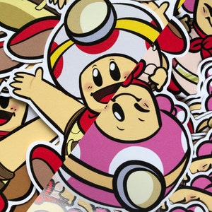 Nintendo Captain Toad & Toadette Adesivos de vinil brilhantes, adesivos Captain Toad Treasure Tracker, adesivo cortado, adesivo brilhante