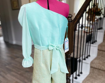 Girls Pageant Interview Romper, Size 8, Mint Tweed Romper, Unique Gilded Tweed, One Shoulder, Pageant Outfit for Interview, Diane Marak