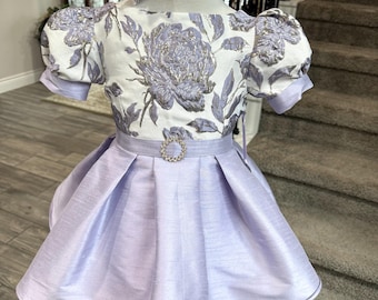 Girls Pageant Dress, Size 2, Lavender and Floral Brocade Interview Dress, Toddler Party Dress, Girls Pageant Dress, Toddler Lavender Dress